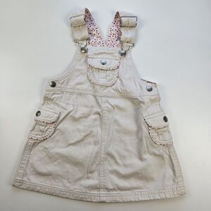 Vintage Sprockets 100% Cotton Overall Jumper Dress Khaki Pink Floral Lined 3T